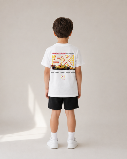 Child wearing the KIDS Champion Tee, back view — studio mockup